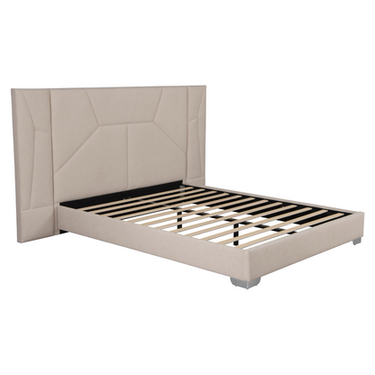 Pat cu somieră şi iluminare LED, 160x200, ţesătură Velvet bej, ALTESA