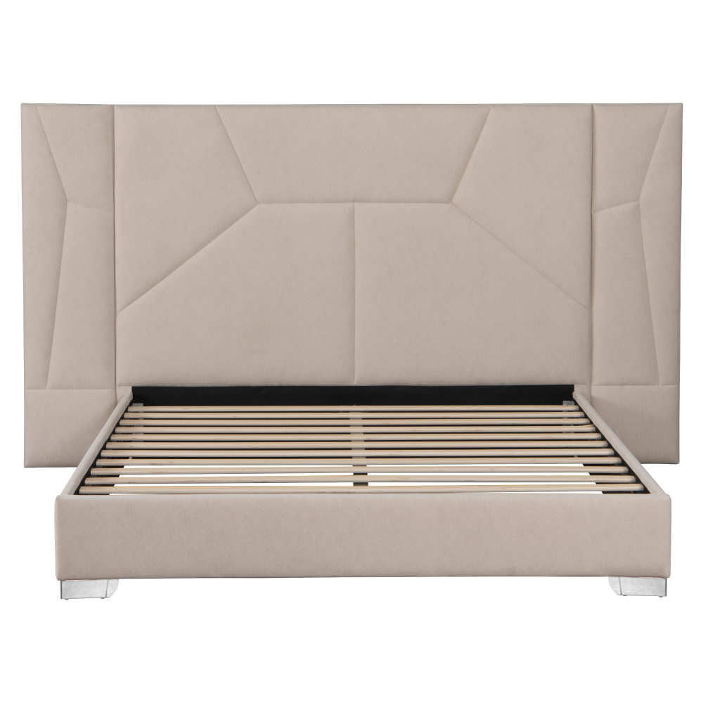 Pat cu somieră şi iluminare LED, 160x200, ţesătură Velvet bej, ALTESA