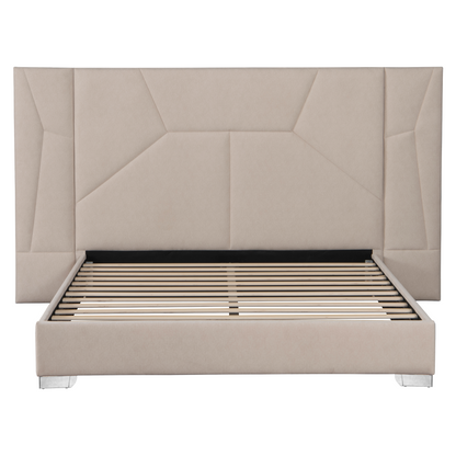 Pat cu somieră şi iluminare LED, 160x200, ţesătură Velvet bej, ALTESA