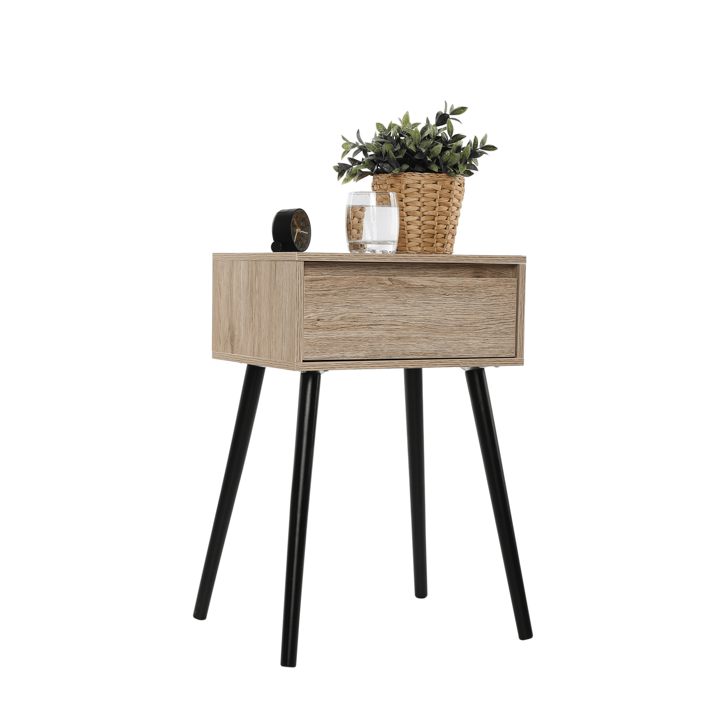 Noptieră / masă, stejar / negru, ALYSANDRA TYPE 1