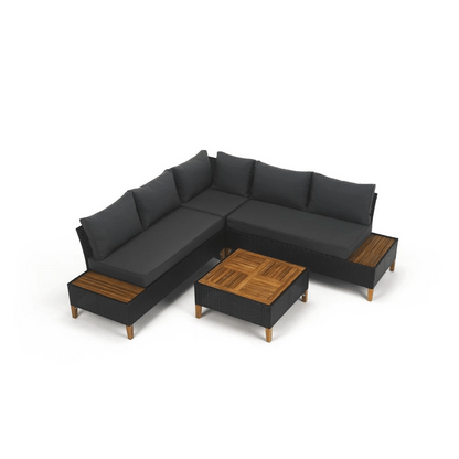 Set de grădină din ratan, lemn de salcâm, negru/gri/natural, MALKOM