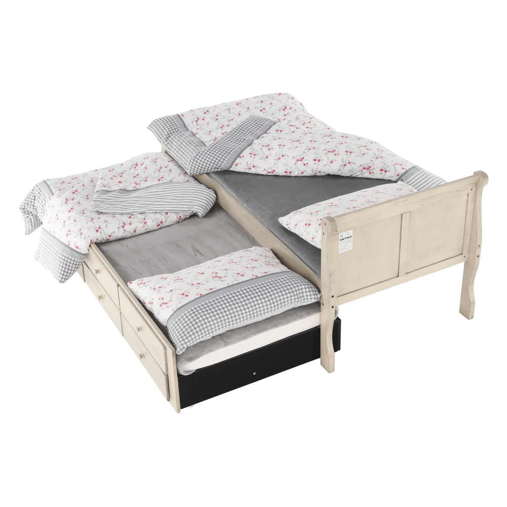 Pat cu pat suplimentar, alb antic, 90x200, ANTIKO