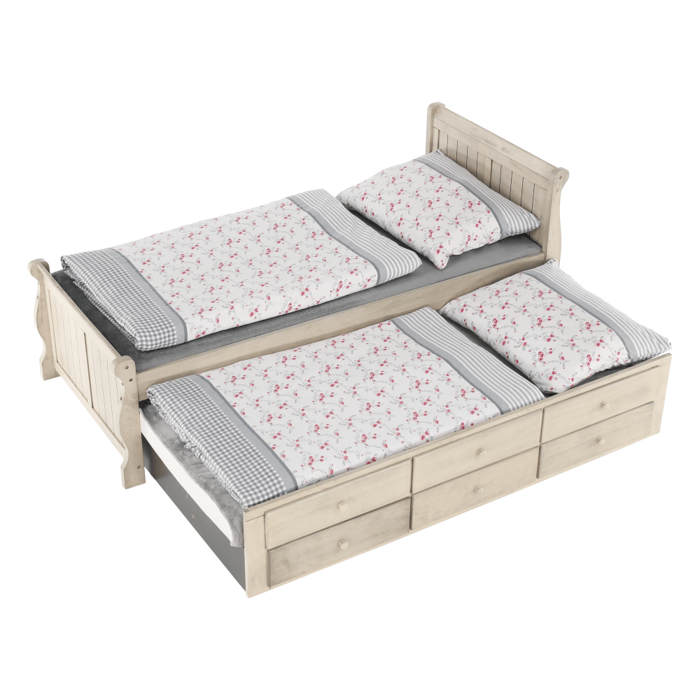 Pat cu pat suplimentar, alb antic, 90x200, ANTIKO