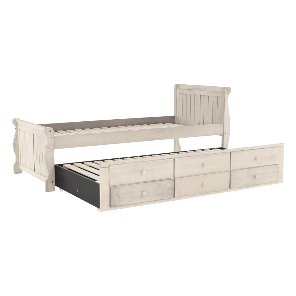 Pat cu pat suplimentar, alb antic, 90x200, ANTIKO