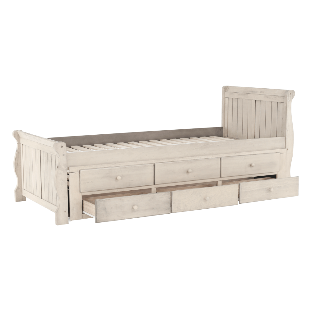 Pat cu pat suplimentar, alb antic, 90x200, ANTIKO