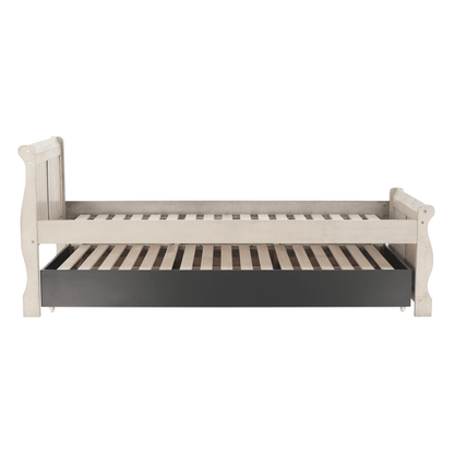 Pat cu pat suplimentar, alb antic, 90x200, ANTIKO