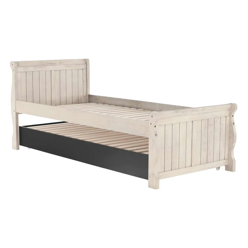 Pat cu pat suplimentar, alb antic, 90x200, ANTIKO