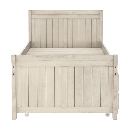 Pat cu pat suplimentar, alb antic, 90x200, ANTIKO