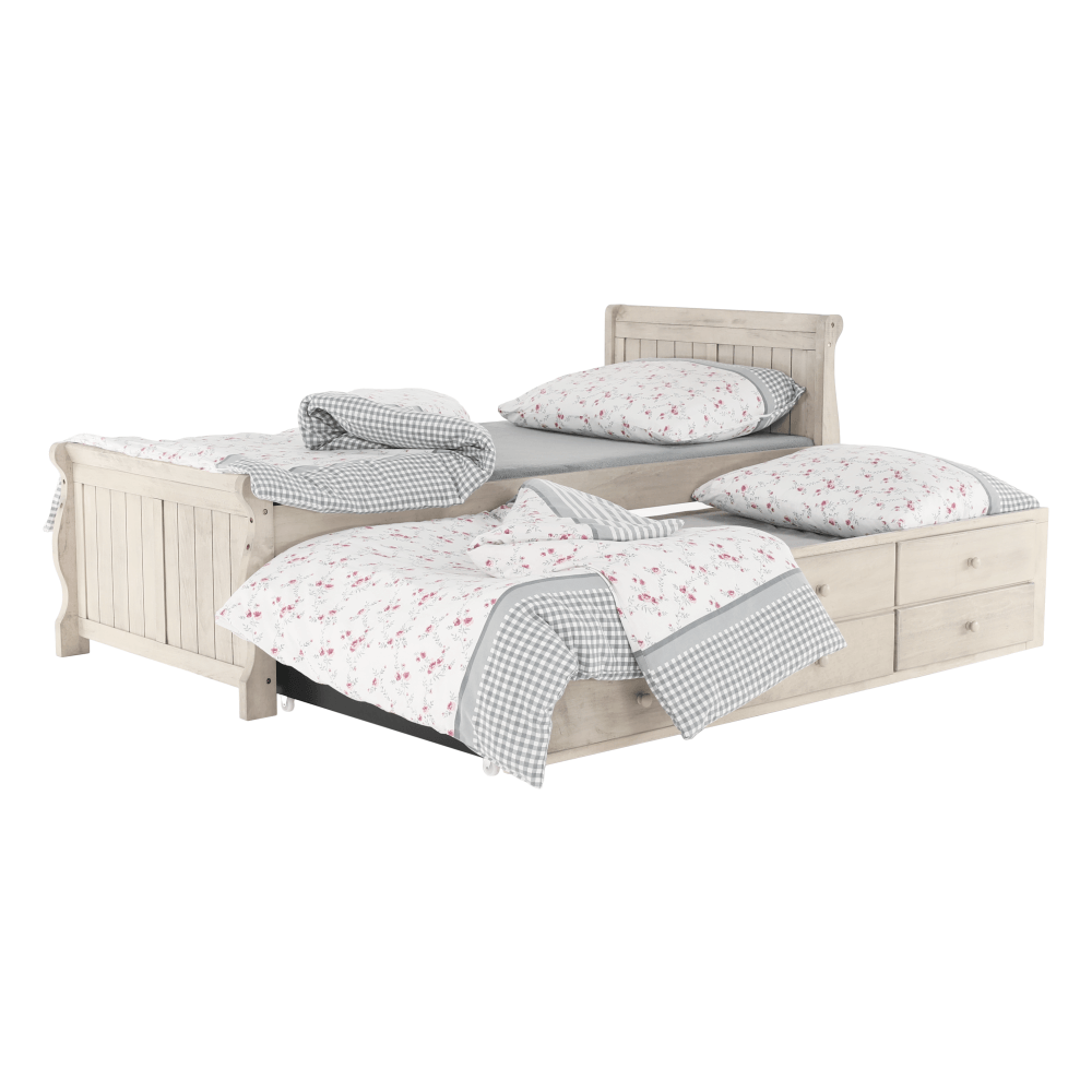 Pat cu pat suplimentar, alb antic, 90x200, ANTIKO