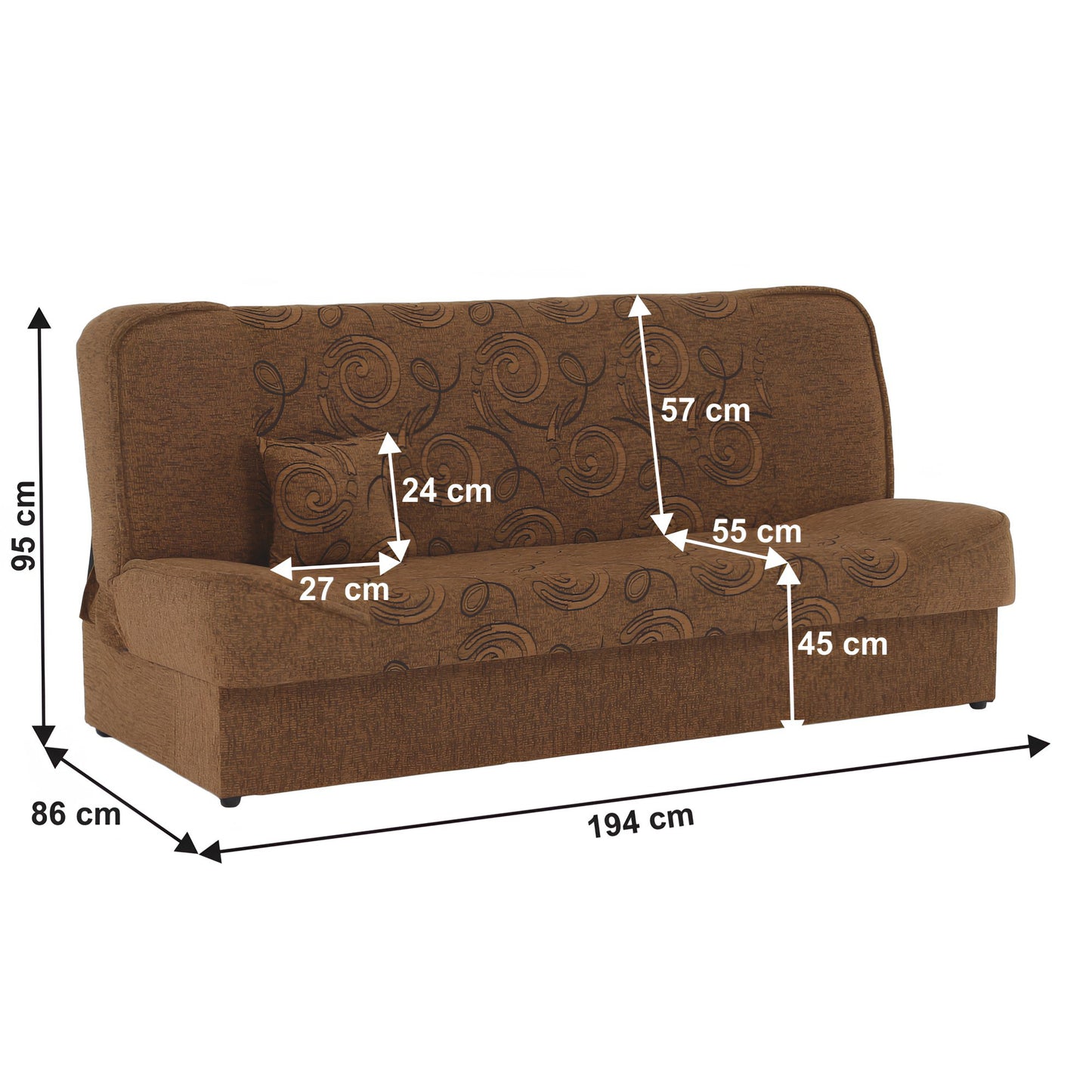 Canapea extensibilă, material textil auriu/model, ASIA NEW