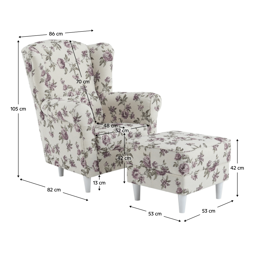 Fotoliu cu taburet, material textil rose 18, ASTRID