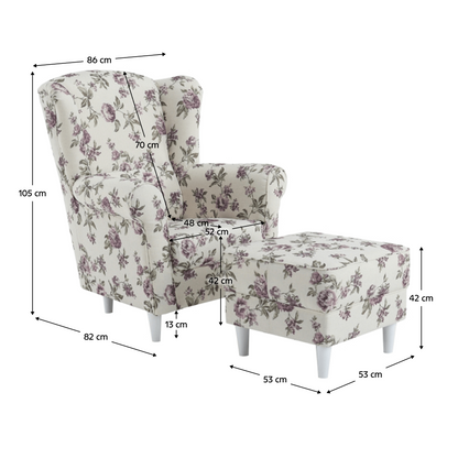 Fotoliu cu taburet, material textil rose 18, ASTRID