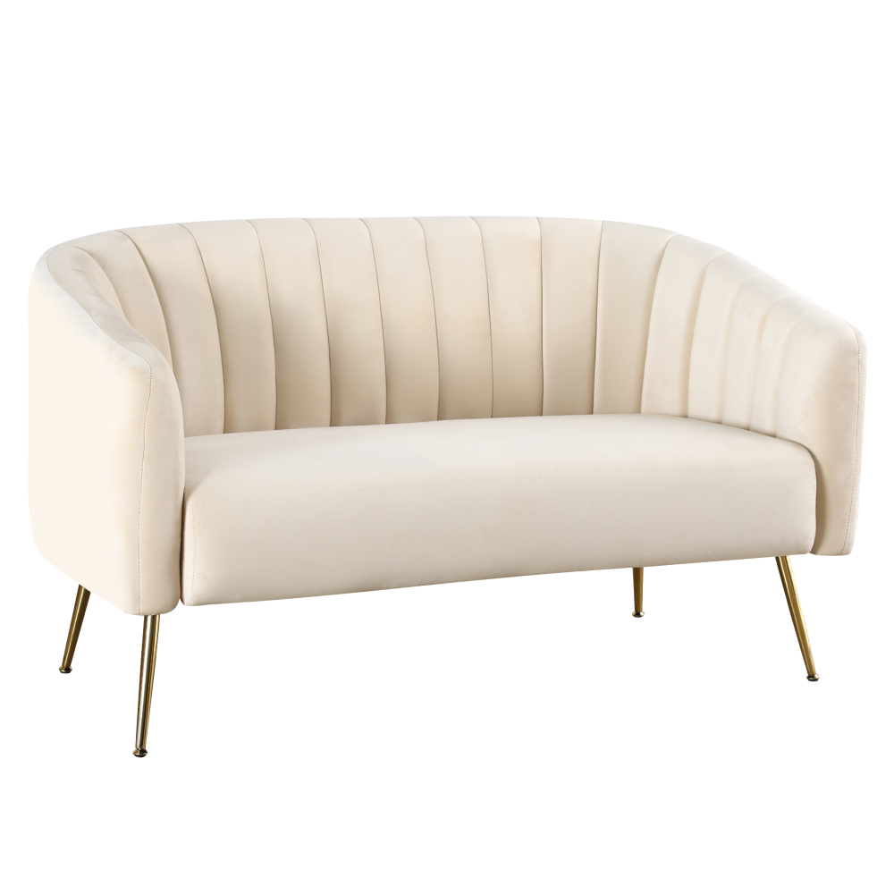 Canapea de design cu 2 locuri, ţesătură Velvet bej/gold crom-auriu, BAGY