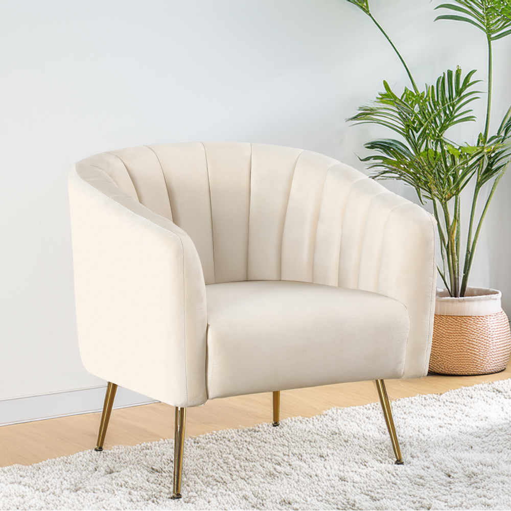 Fotoliu de design, ţesătură Velvet bej/gold crom-auriu, BAGY