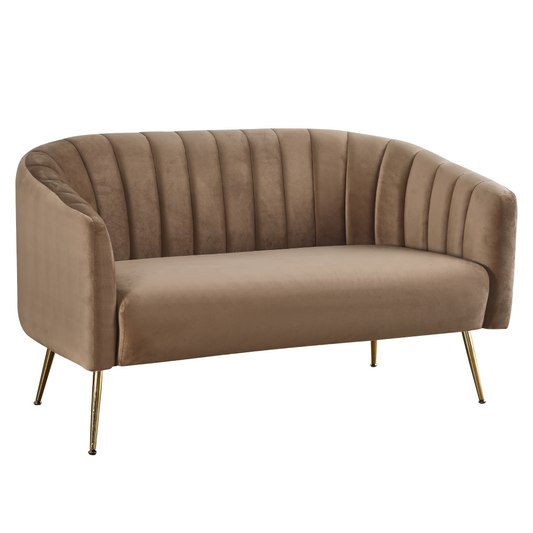 Canapea de design cu 2 locuri, ţesătură Velvet maro/gold crom-auriu, BAGY