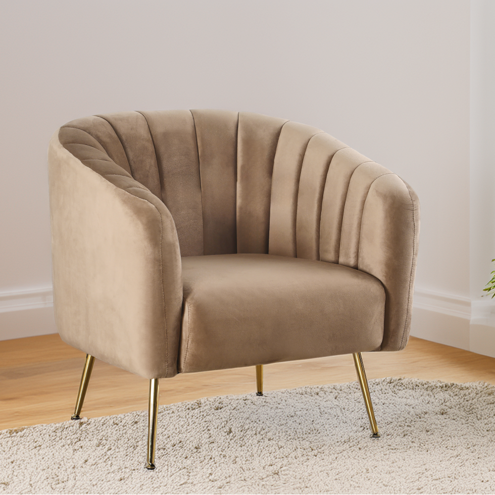 Fotoliu de design, ţesătură Velvet maro/gold crom-auriu, BAGY