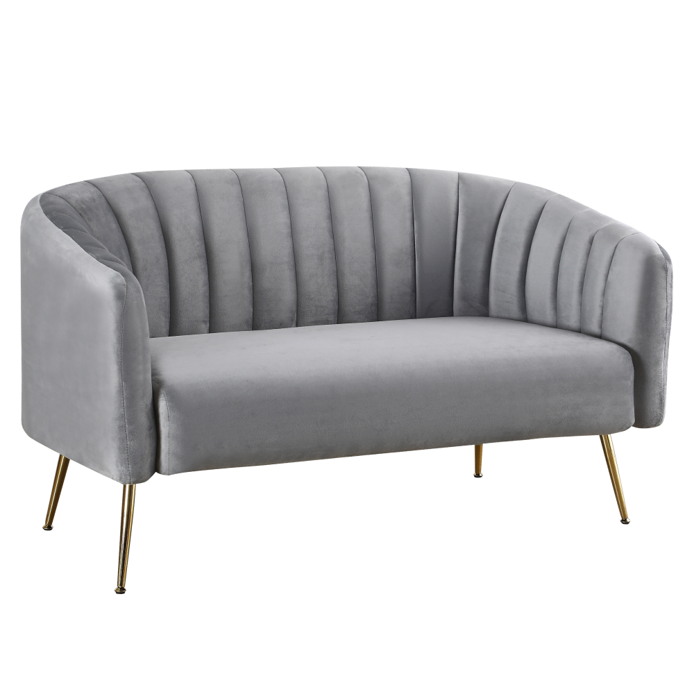 Canapea de design cu 2 locuri, ţesătură Velvet gri/gold crom-auriu, BAGY