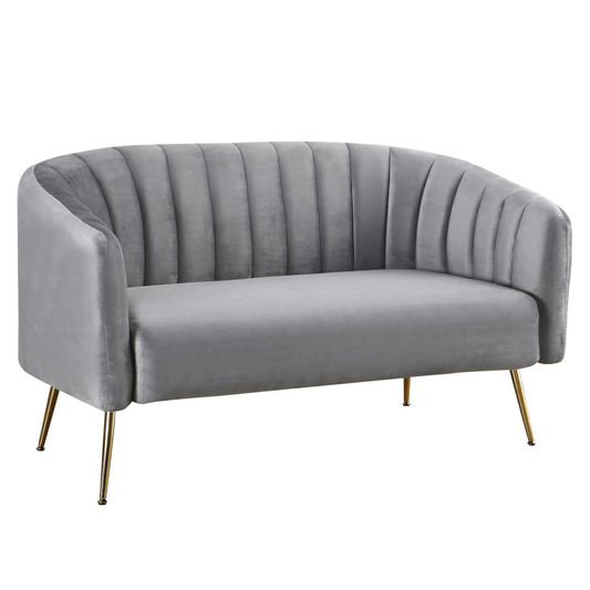 Canapea de design cu 2 locuri, ţesătură Velvet gri/gold crom-auriu, BAGY
