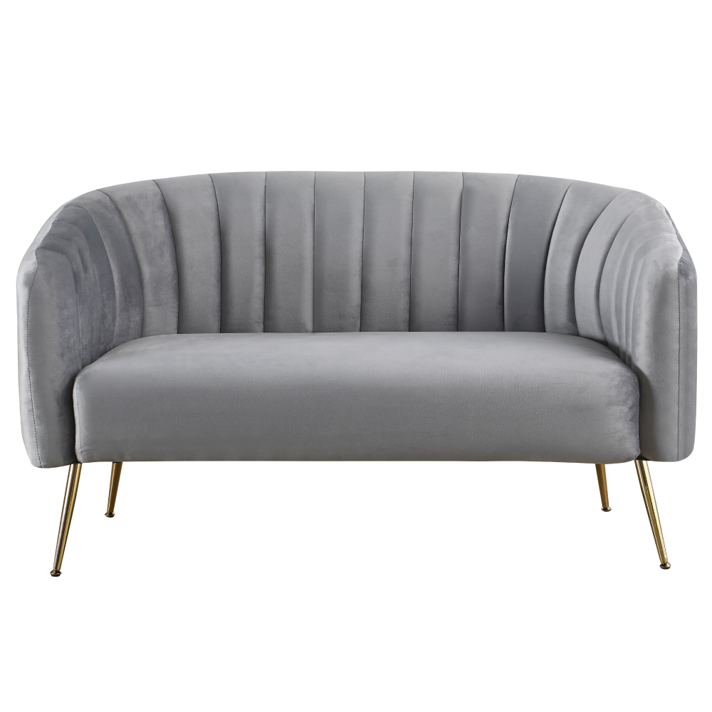 Canapea de design cu 2 locuri, ţesătură Velvet gri/gold crom-auriu, BAGY
