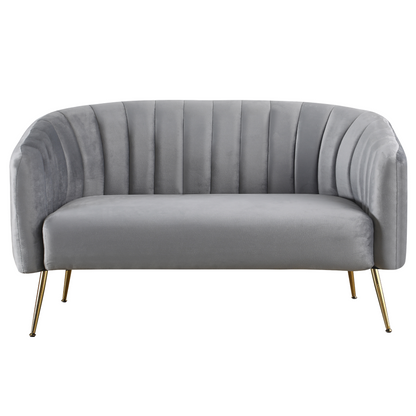 Canapea de design cu 2 locuri, ţesătură Velvet gri/gold crom-auriu, BAGY