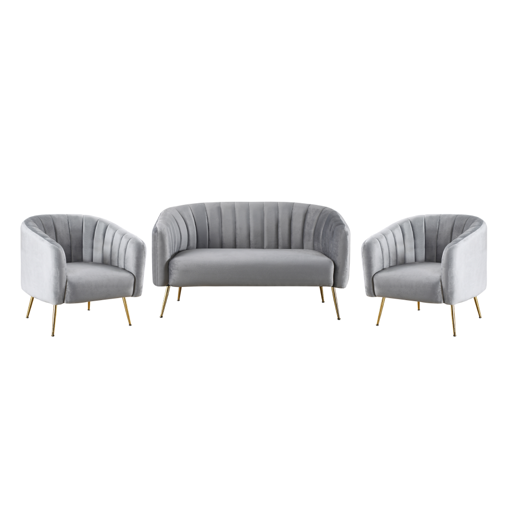 Canapea de design cu 2 locuri, ţesătură Velvet gri/gold crom-auriu, BAGY