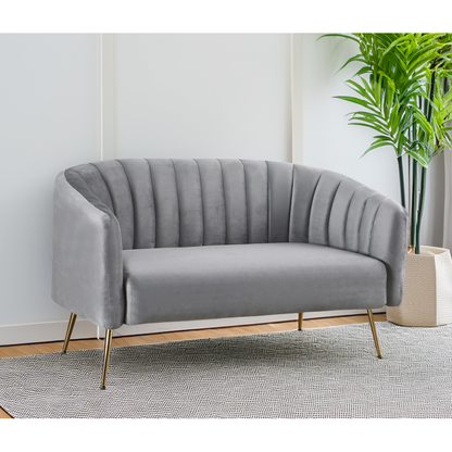 Canapea de design cu 2 locuri, ţesătură Velvet gri/gold crom-auriu, BAGY
