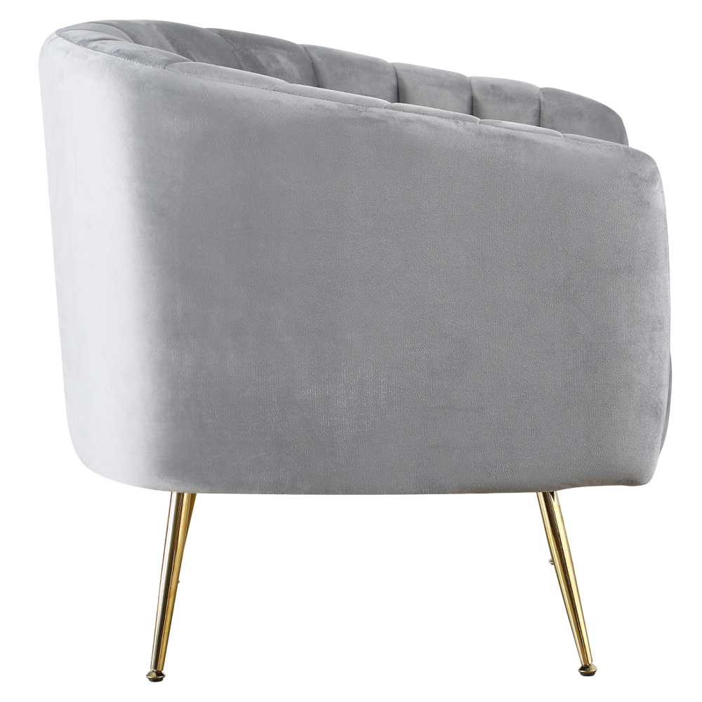 Fotoliu de design, ţesătură Velvet gri/gold crom-auriu, BAGY