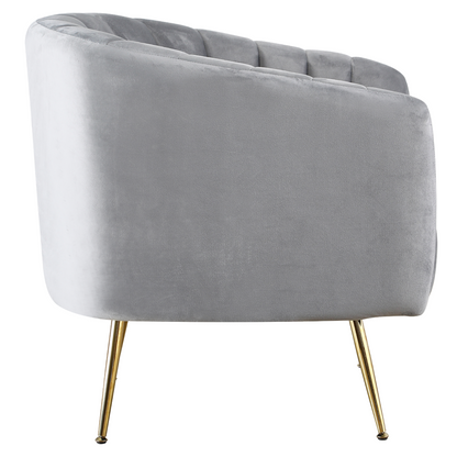Fotoliu de design, ţesătură Velvet gri/gold crom-auriu, BAGY
