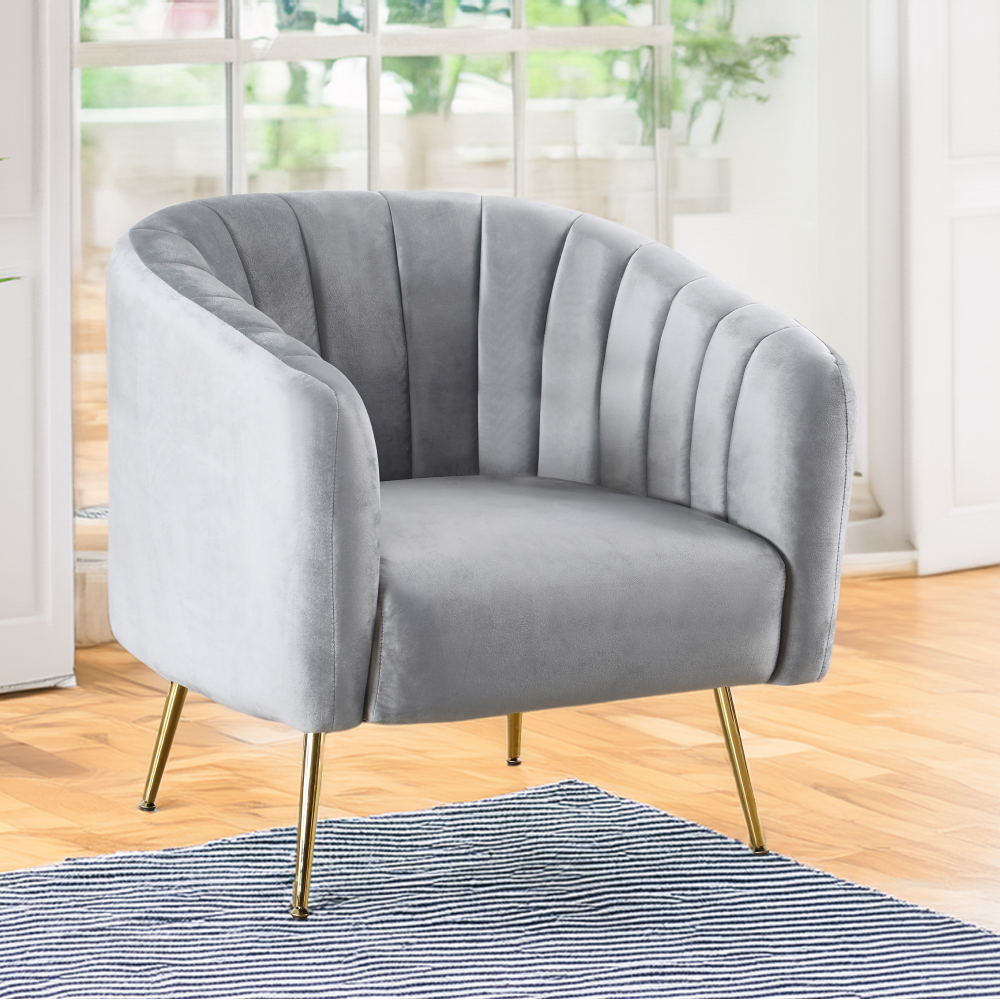 Fotoliu de design, ţesătură Velvet gri/gold crom-auriu, BAGY