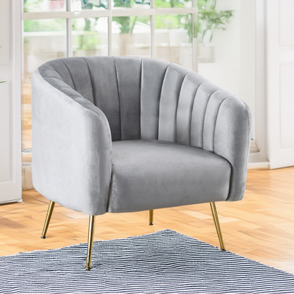 Fotoliu de design, ţesătură Velvet gri/gold crom-auriu, BAGY