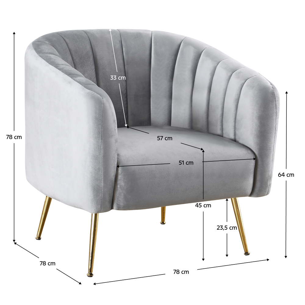 Fotoliu de design, ţesătură Velvet gri/gold crom-auriu, BAGY