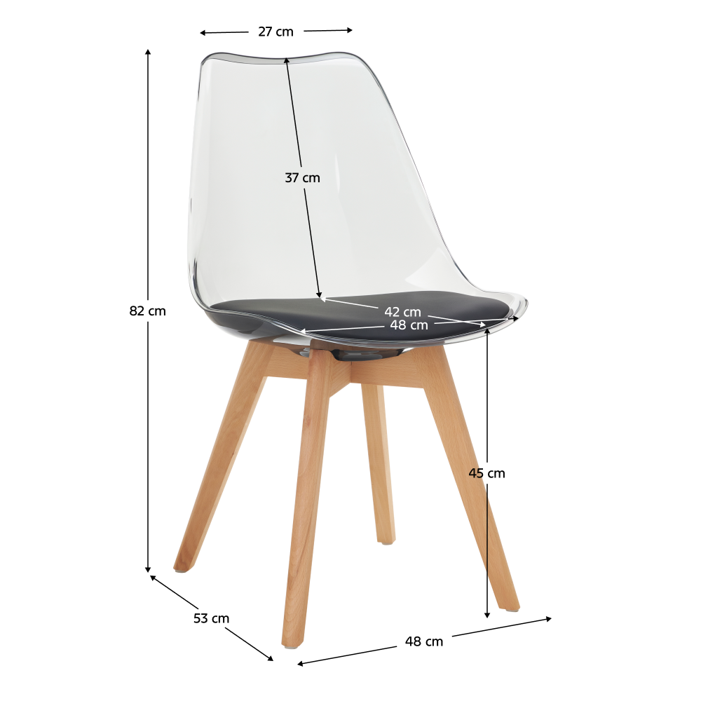 Scaun, negru transparent, acrilic/piele ecologică/fag, BALI 3 NEW