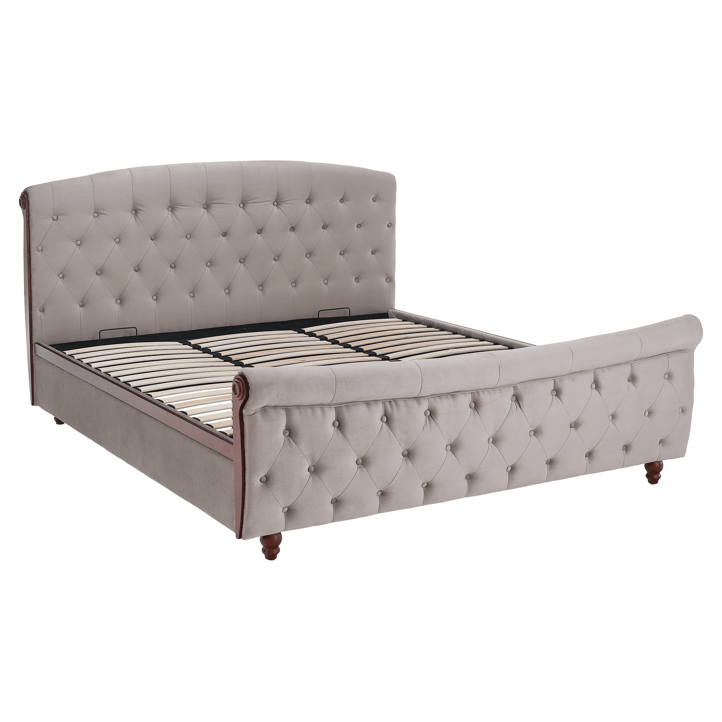 Pat cu somieră, 180x200, gri-maroniu, ţesătură Taupe Velvet, BARETO