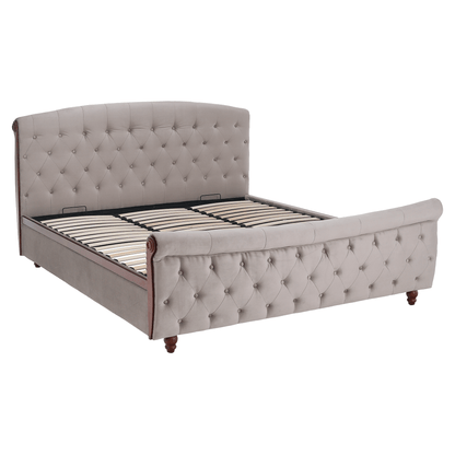 Pat cu somieră, 180x200, gri-maroniu, ţesătură Taupe Velvet, BARETO