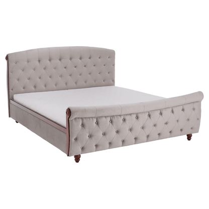 Pat cu somieră, 180x200, gri-maroniu, ţesătură Taupe Velvet, BARETO