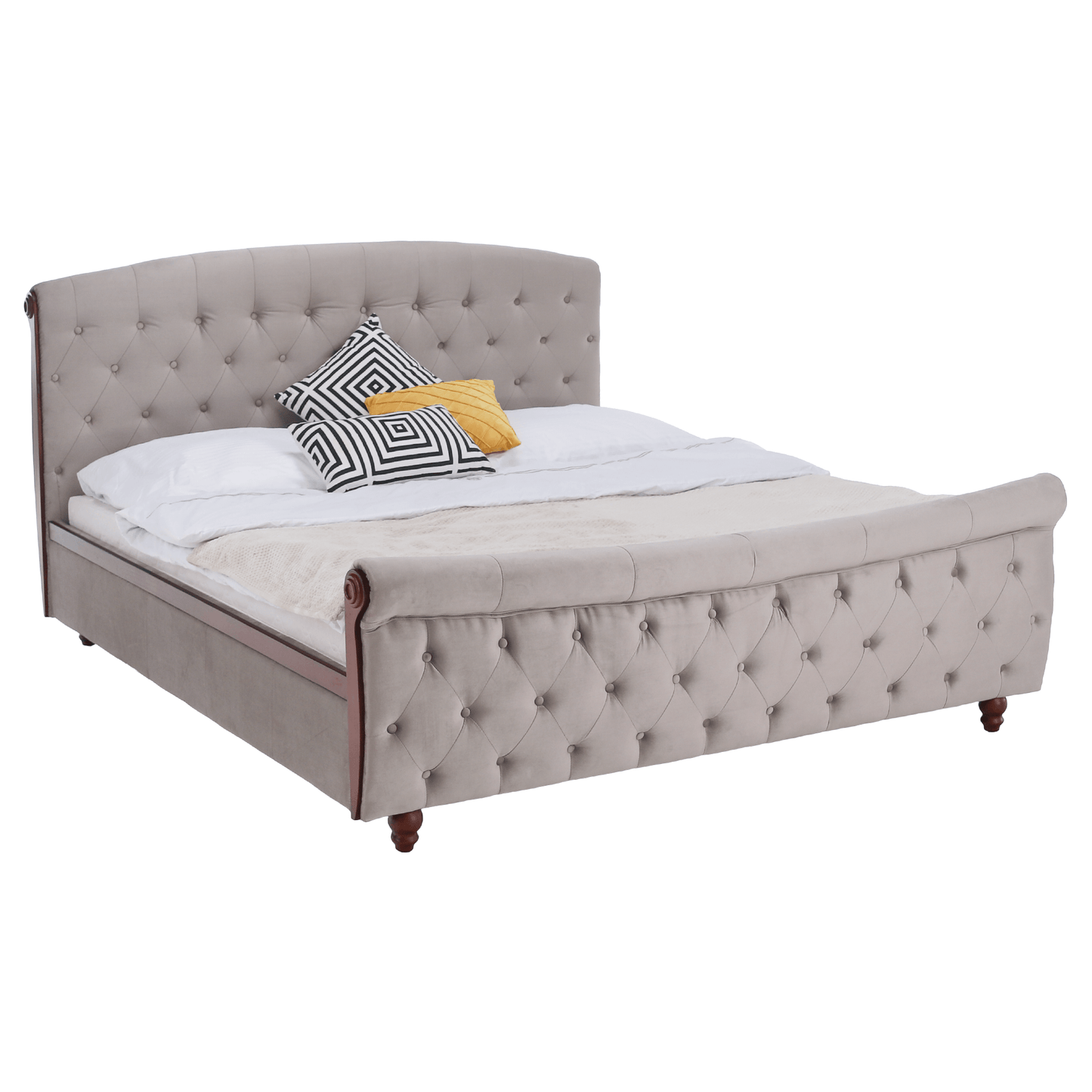 Pat cu somieră, 180x200, gri-maroniu, ţesătură Taupe Velvet, BARETO