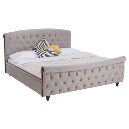 Pat cu somieră, 180x200, gri-maroniu, ţesătură Taupe Velvet, BARETO