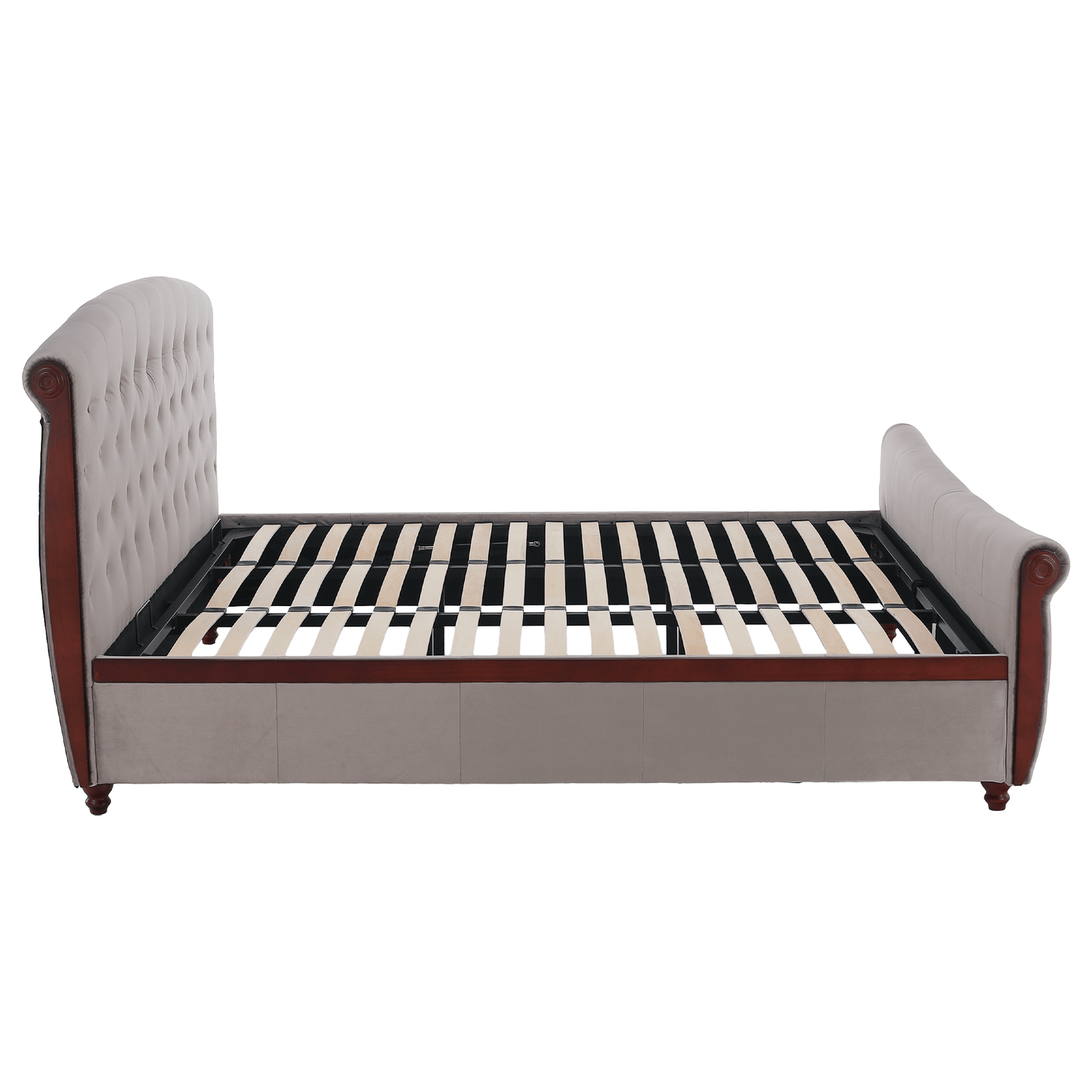 Pat cu somieră, 180x200, gri-maroniu, ţesătură Taupe Velvet, BARETO
