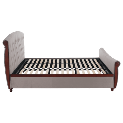 Pat cu somieră, 180x200, gri-maroniu, ţesătură Taupe Velvet, BARETO