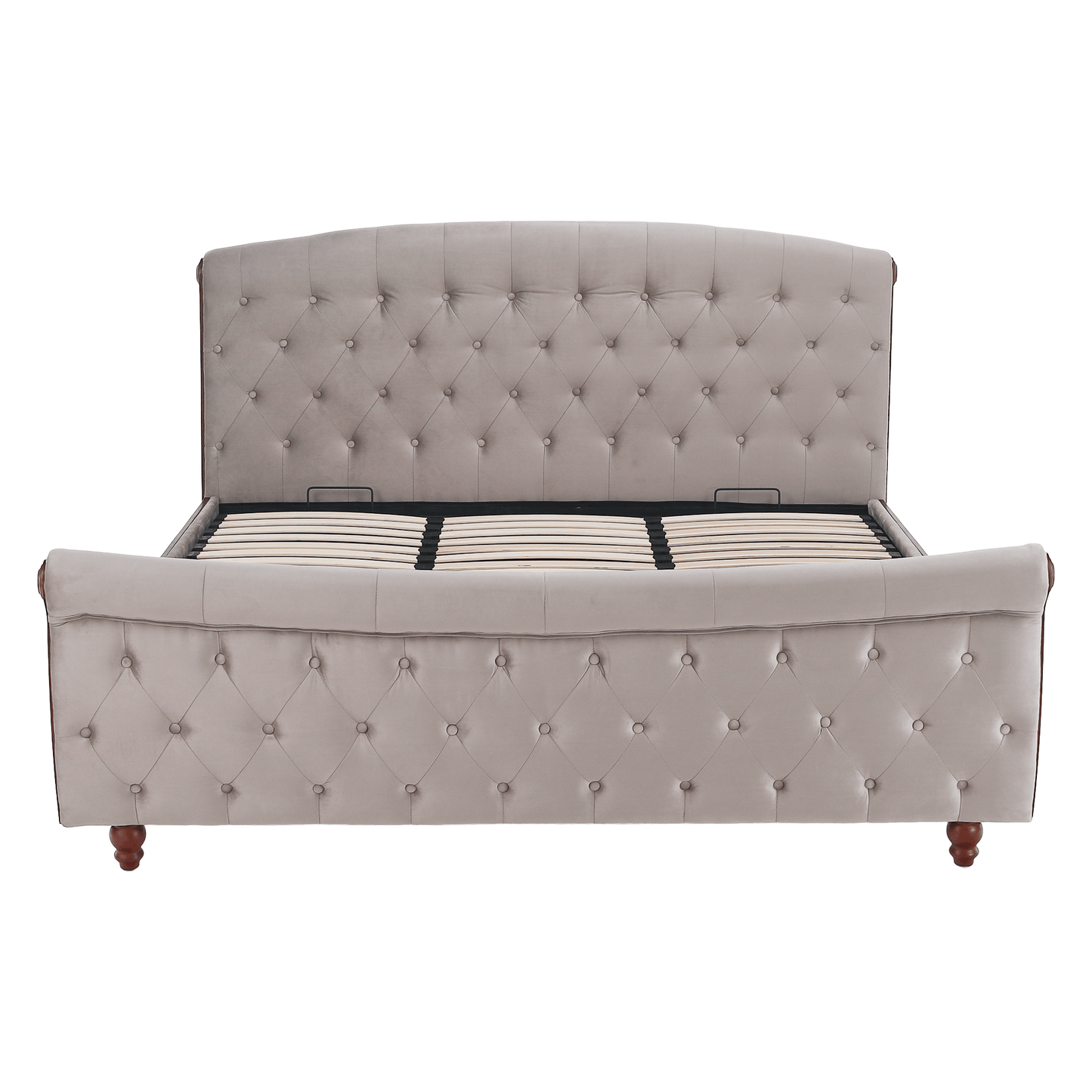 Pat cu somieră, 180x200, gri-maroniu, ţesătură Taupe Velvet, BARETO