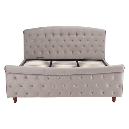 Pat cu somieră, 180x200, gri-maroniu, ţesătură Taupe Velvet, BARETO