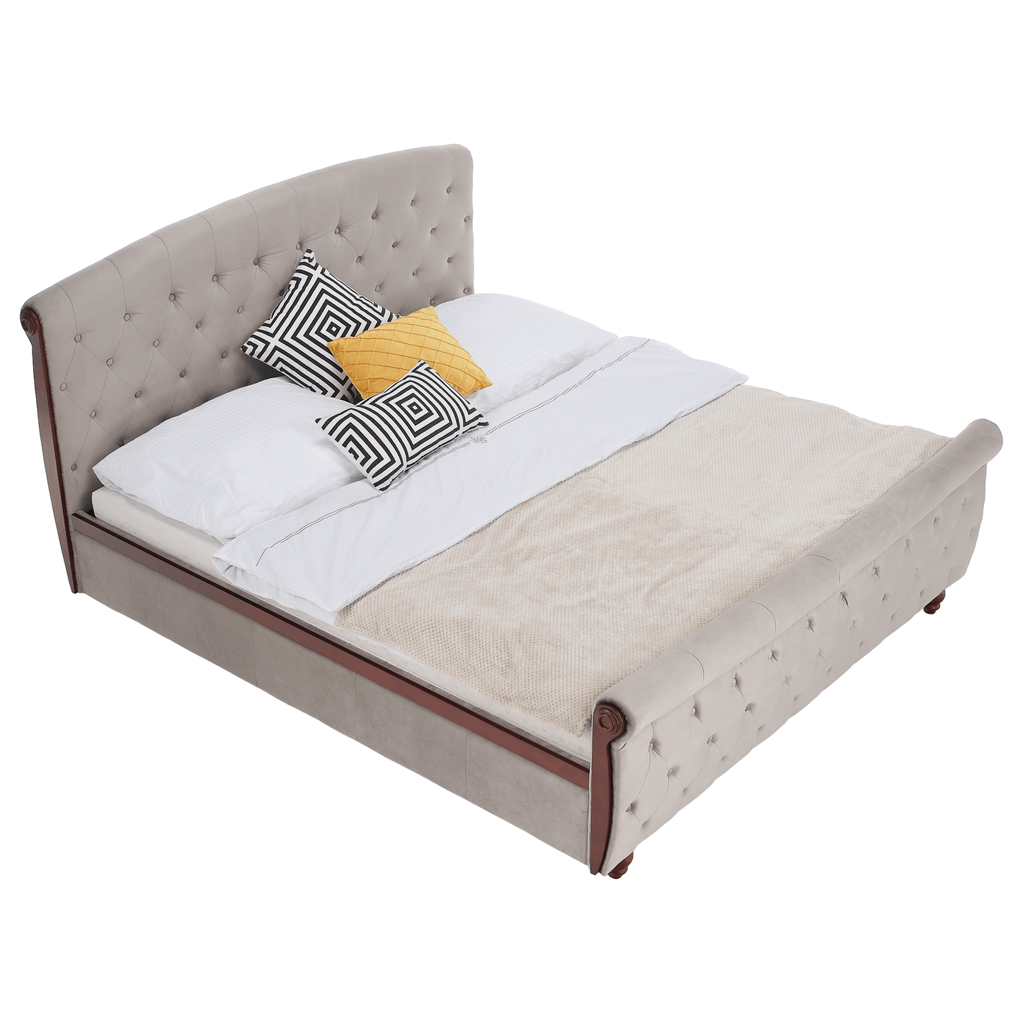 Pat cu somieră, 180x200, gri-maroniu, ţesătură Taupe Velvet, BARETO