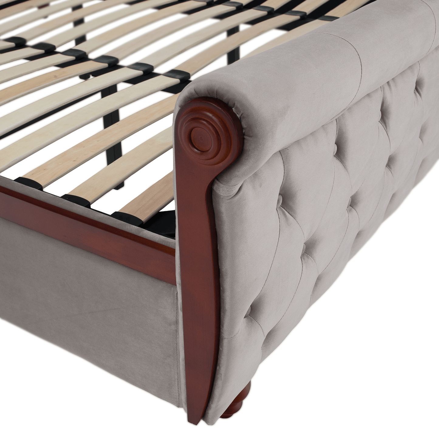 Pat cu somieră, 180x200, gri-maroniu, ţesătură Taupe Velvet, BARETO