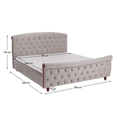 Pat cu somieră, 180x200, gri-maroniu, ţesătură Taupe Velvet, BARETO