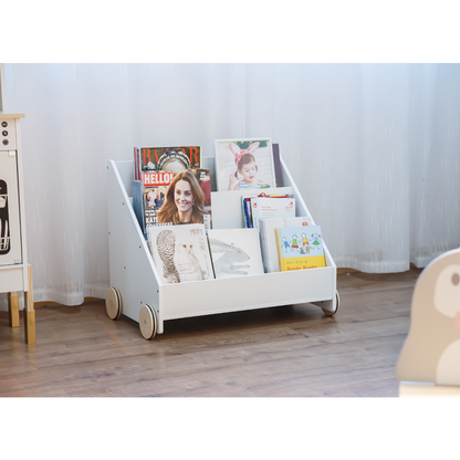 Bibliotecă pentru copii cu roţi, albă, BERUS