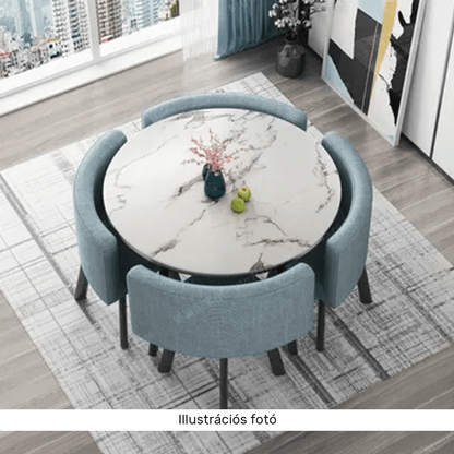 Set de mobilier dining 1+4, negru/gri deschis, BEVAN NEW