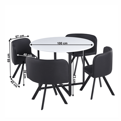 Set de mobilier dining 1+4, alb/negru, BEVAN NEW