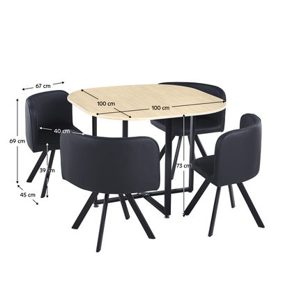 Set de mobilier dining 1+4, stejar/negru, BEVIS NEW