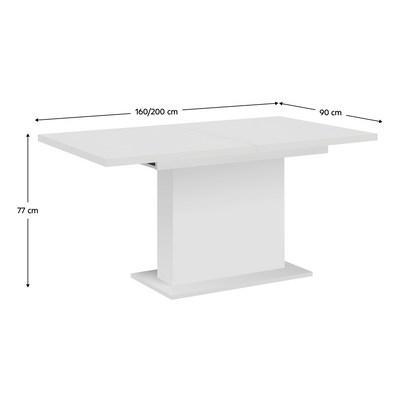 Masă dining extensibilă, albă, 160-200x90 cm, BOBA