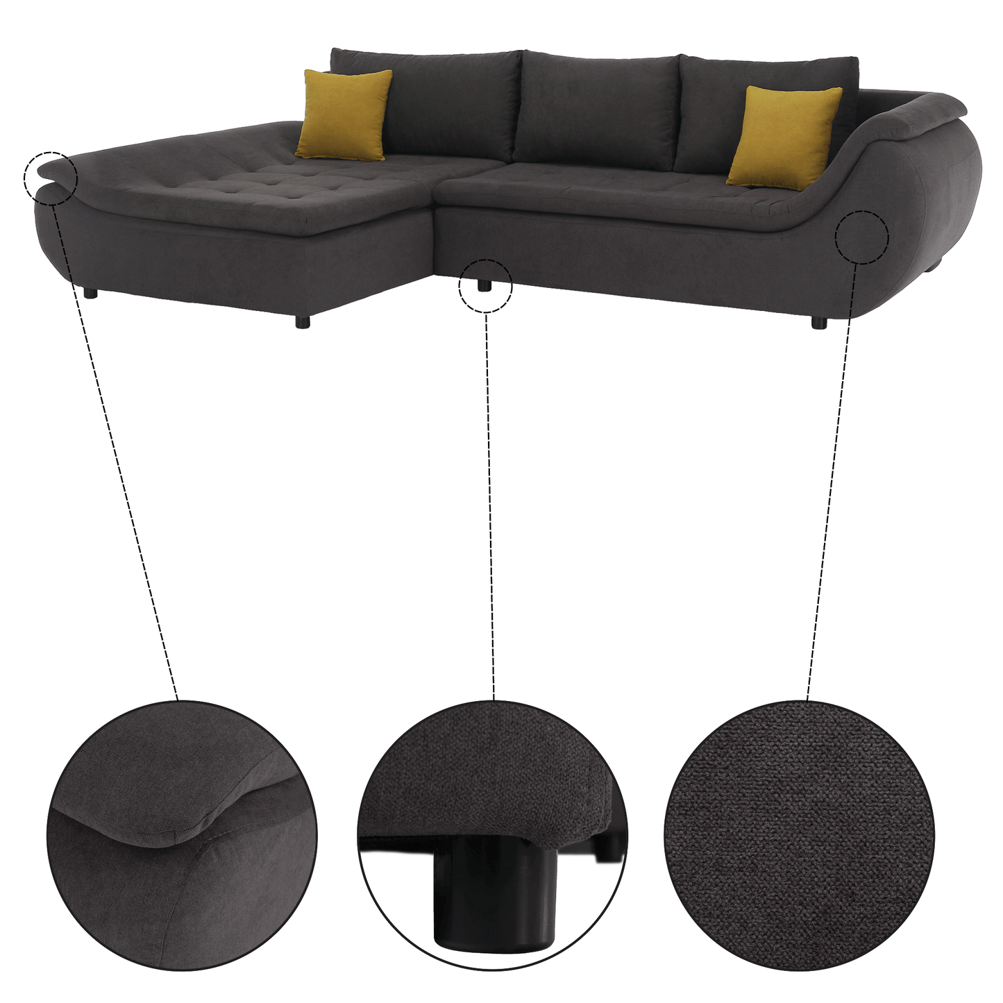 Set canapea, gri-maro /galben, material textil, stânga, BRATO